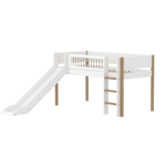 High Bed 120 cm with Slide, Ladder and Safety Rail, 90x200 cm, White/Oak FLEXA MID_HIGH-BED midslp-slide-f-wht-200x90-legs-crossbars-oak-str-ladder   90X200 flexa-com.myshopify.com