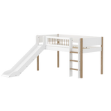 High Bed 120 cm with Slide, Ladder and Safety Rail, 90x200 cm, White/Oak FLEXA MID_HIGH-BED midslp-slide-f-wht-200x90-legs-crossbars-oak-str-ladder   90X200 flexa-com.myshopify.com