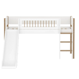 High Bed 120 cm with Slide, Ladder and Safety Rail, 90x200 cm, White/Oak FLEXA MID_HIGH-BED midslp-slide-f-wht-200x90-legs-crossbars-oak-str-ladder   90X200 flexa-com.myshopify.com