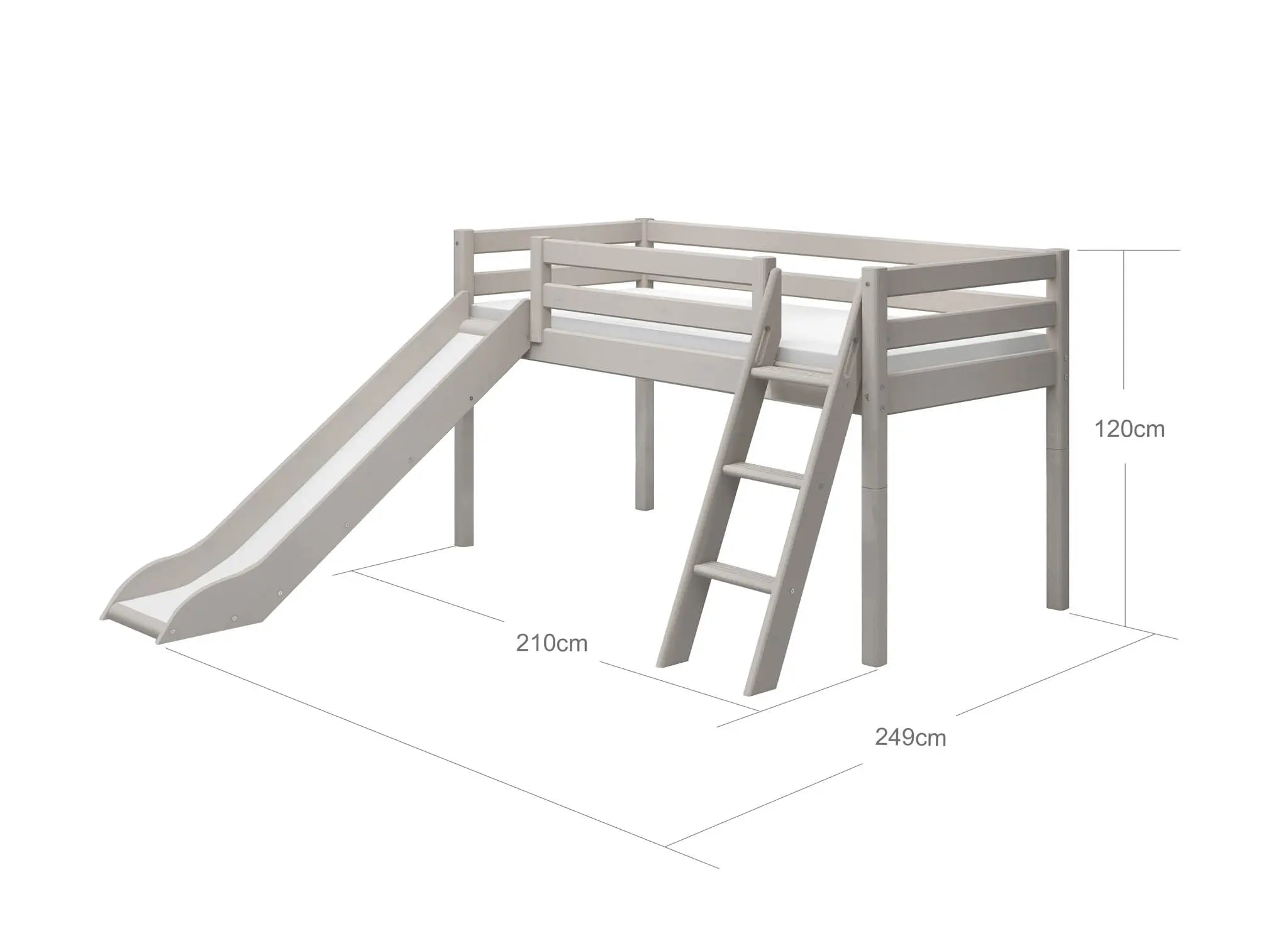 High Bed 120 cm with Slide and Ladder, 90x200 cm, Grey MID_HIGH-BED 200 flexa-com.myshopify.com