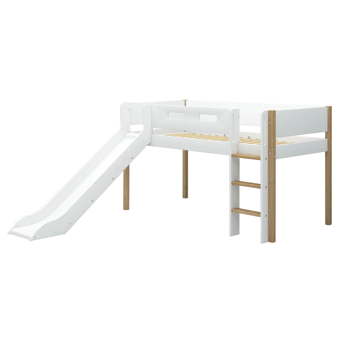 High Bed 120 cm with Slide and Safety Rail, 90x200 cm, White/Oak MID_HIGH-BED 200 flexa-com.myshopify.com