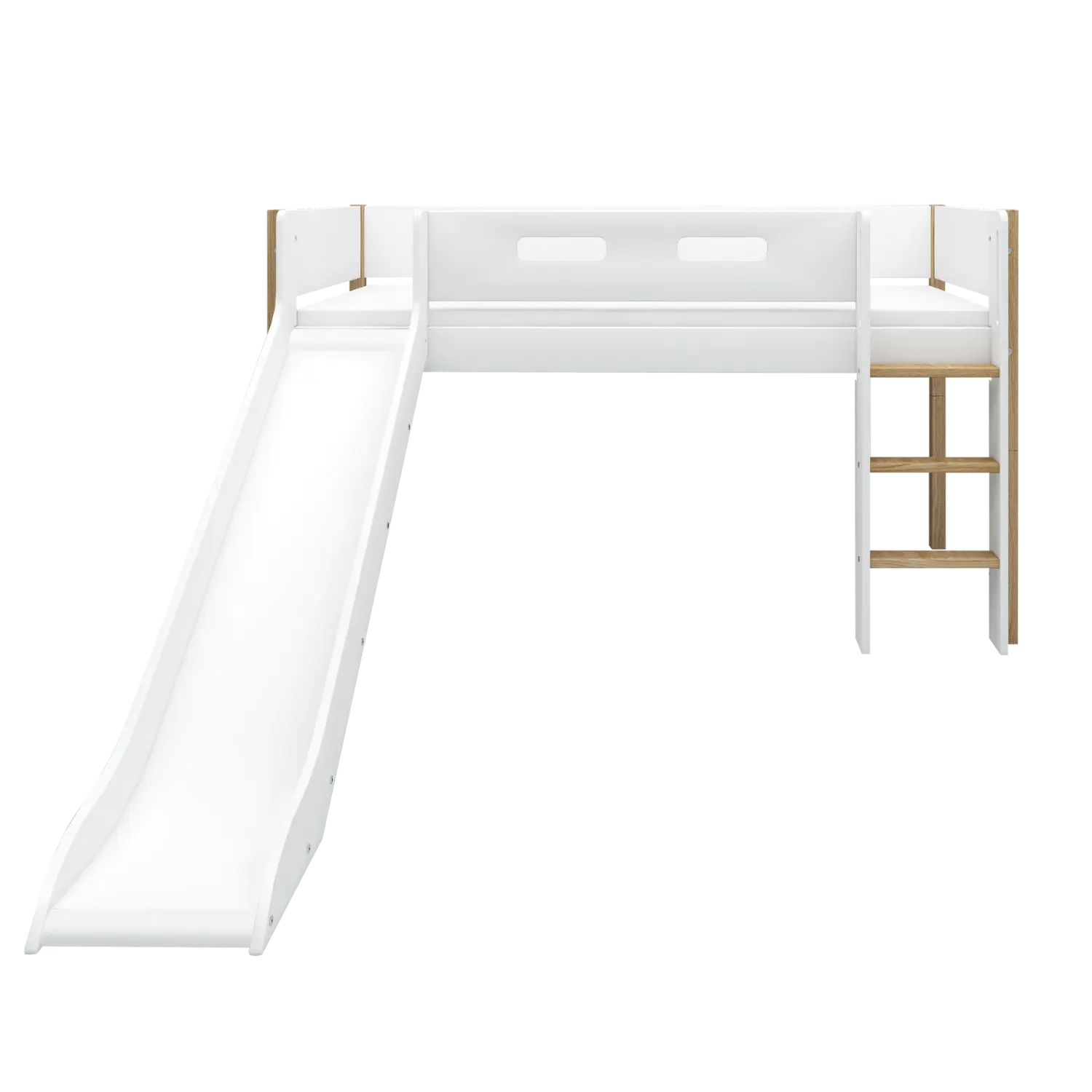 High Bed 120 cm with Slide and Safety Rail, 90x200 cm, White/Oak MID_HIGH-BED 200 flexa-com.myshopify.com