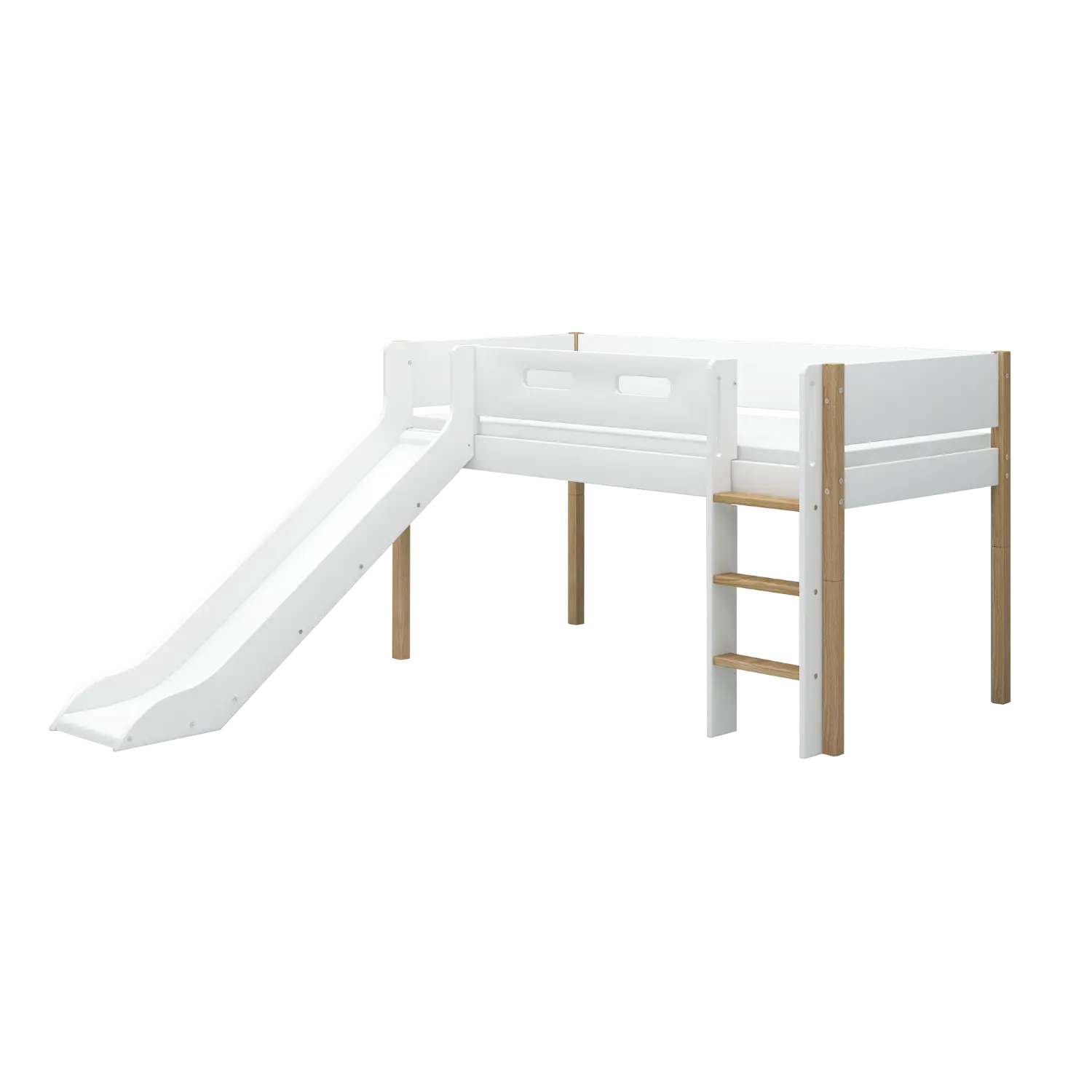 High Bed 120 cm with Slide and Safety Rail, 90x200 cm, White/Oak MID_HIGH-BED 200 flexa-com.myshopify.com