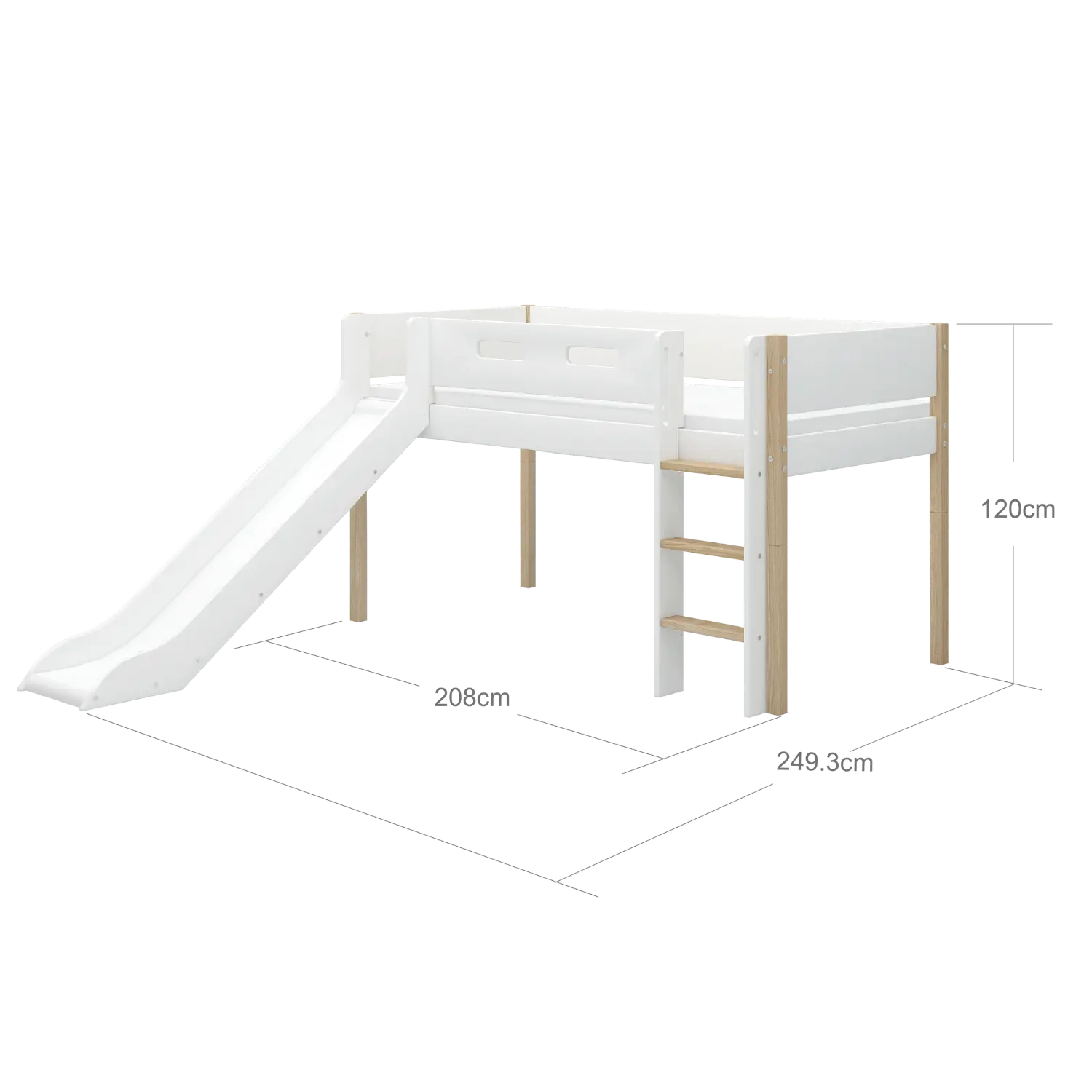 High Bed 120 cm with Slide and Safety Rail, 90x200 cm, White/Oak MID_HIGH-BED 200 flexa-com.myshopify.com