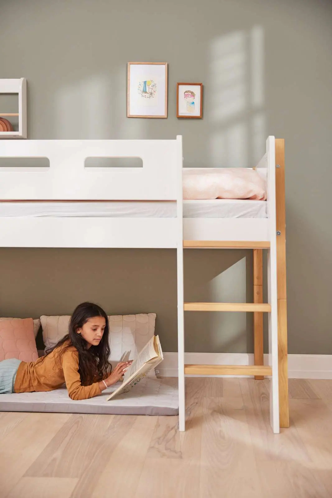 High Bed 120 cm with Slide and Safety Rail, 90x200 cm, White/Oak MID_HIGH-BED 200 flexa-com.myshopify.com