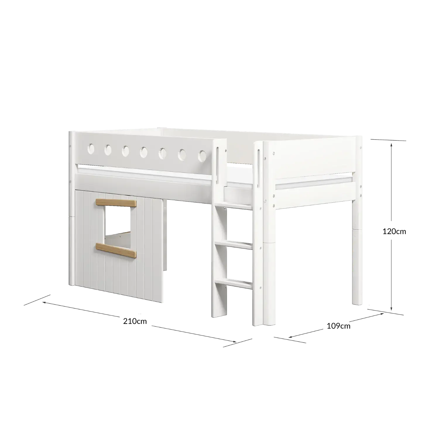 High Bed 120 cm with Treehouse, Ladder and Safety Rail, 90x200 cm, White MID_HIGH-BED 200 flexa-com.myshopify.com