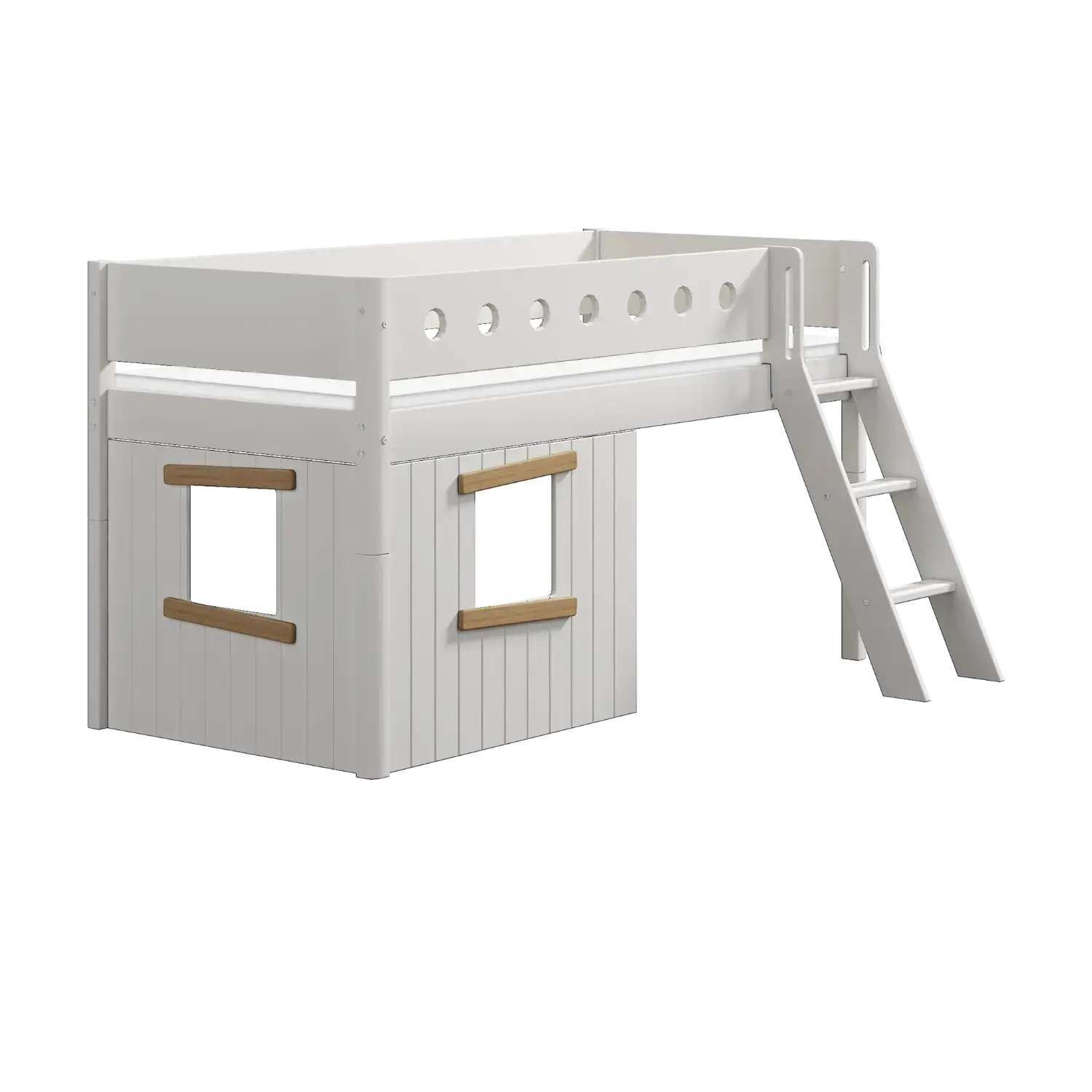 High Bed 120 cm with Treehouse, Ladder and Safety Rail, 90x200 cm, White MID_HIGH-BED 200 flexa-com.myshopify.com