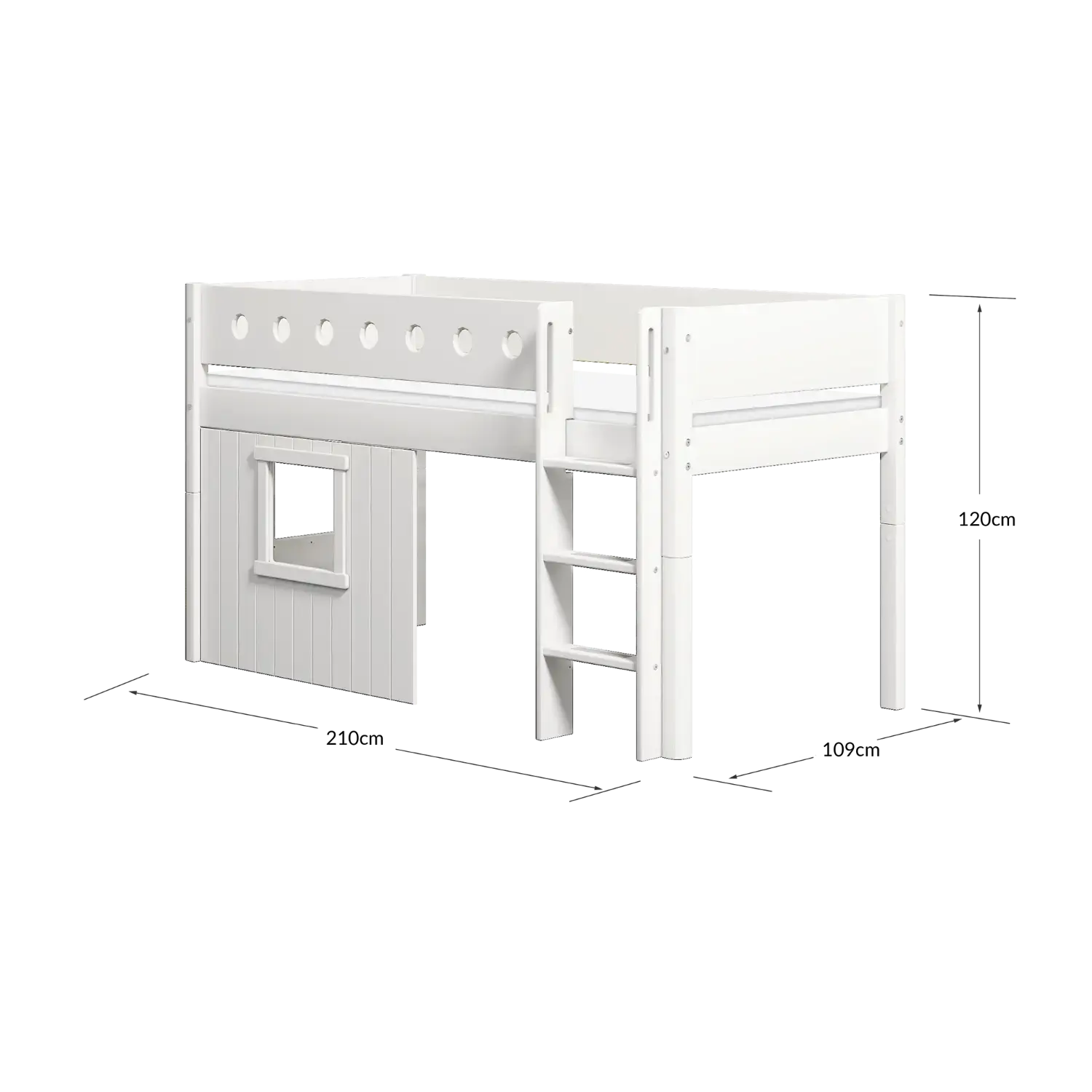 High Bed 120 cm with Treehouse, Ladder and Safety Rail, 90x200 cm, White MID_HIGH-BED 200 flexa-com.myshopify.com