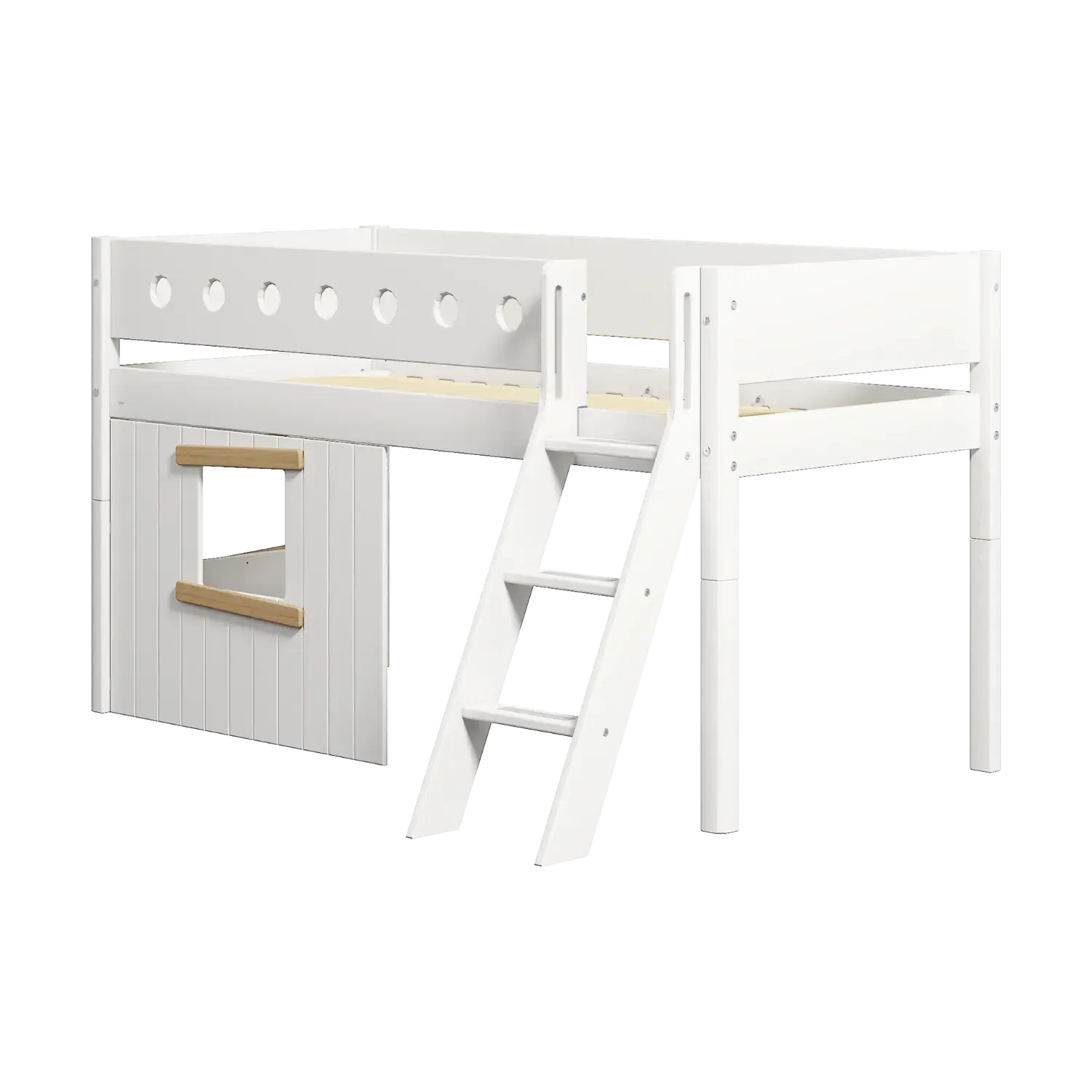 High Bed 120 cm with Treehouse, Ladder and Safety Rail, 90x200 cm, White MID_HIGH-BED 200 flexa-com.myshopify.com