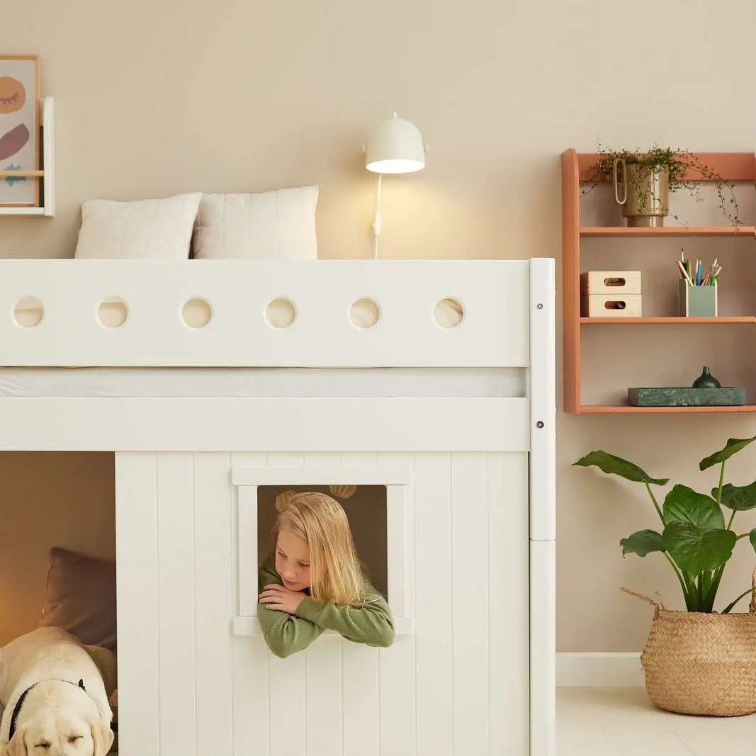High Bed 120 cm with Treehouse, Ladder and Safety Rail, 90x200 cm, White MID_HIGH-BED 200 flexa-com.myshopify.com