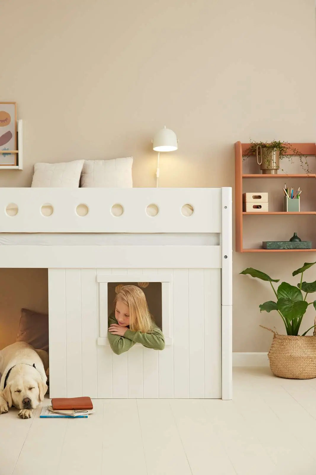 High Bed 120 cm with Treehouse, Ladder and Safety Rail, 90x200 cm, White MID_HIGH-BED 200 flexa-com.myshopify.com
