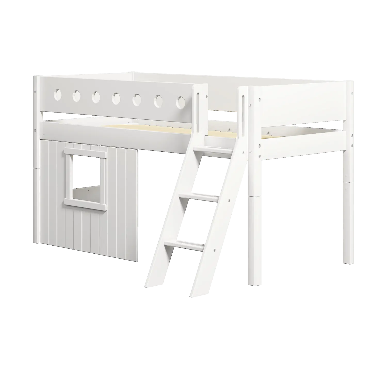 High Bed 120 cm with Treehouse, Ladder and Safety Rail, 90x200 cm, White MID_HIGH-BED 200 flexa-com.myshopify.com