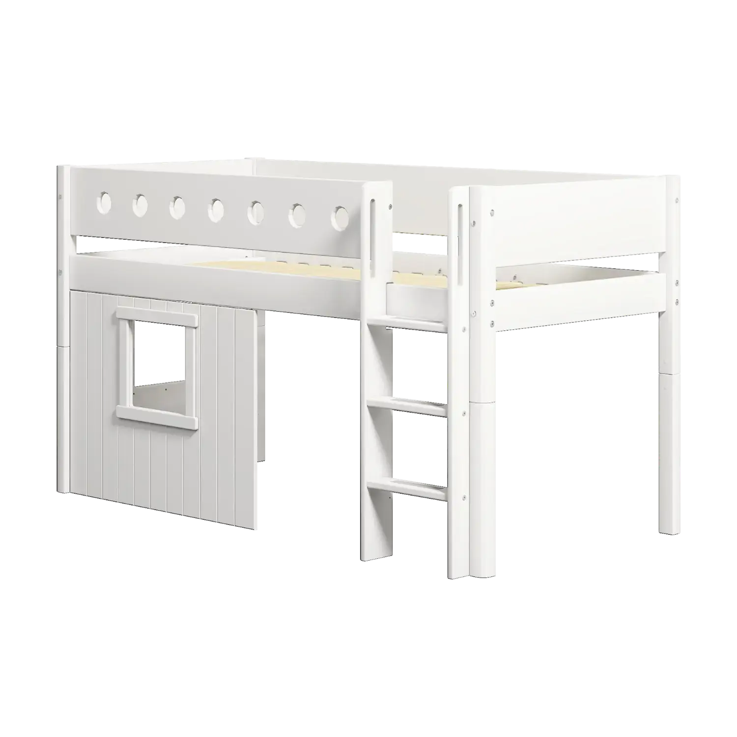 High Bed 120 cm with Treehouse, Ladder and Safety Rail, 90x200 cm, White MID_HIGH-BED 200 flexa-com.myshopify.com