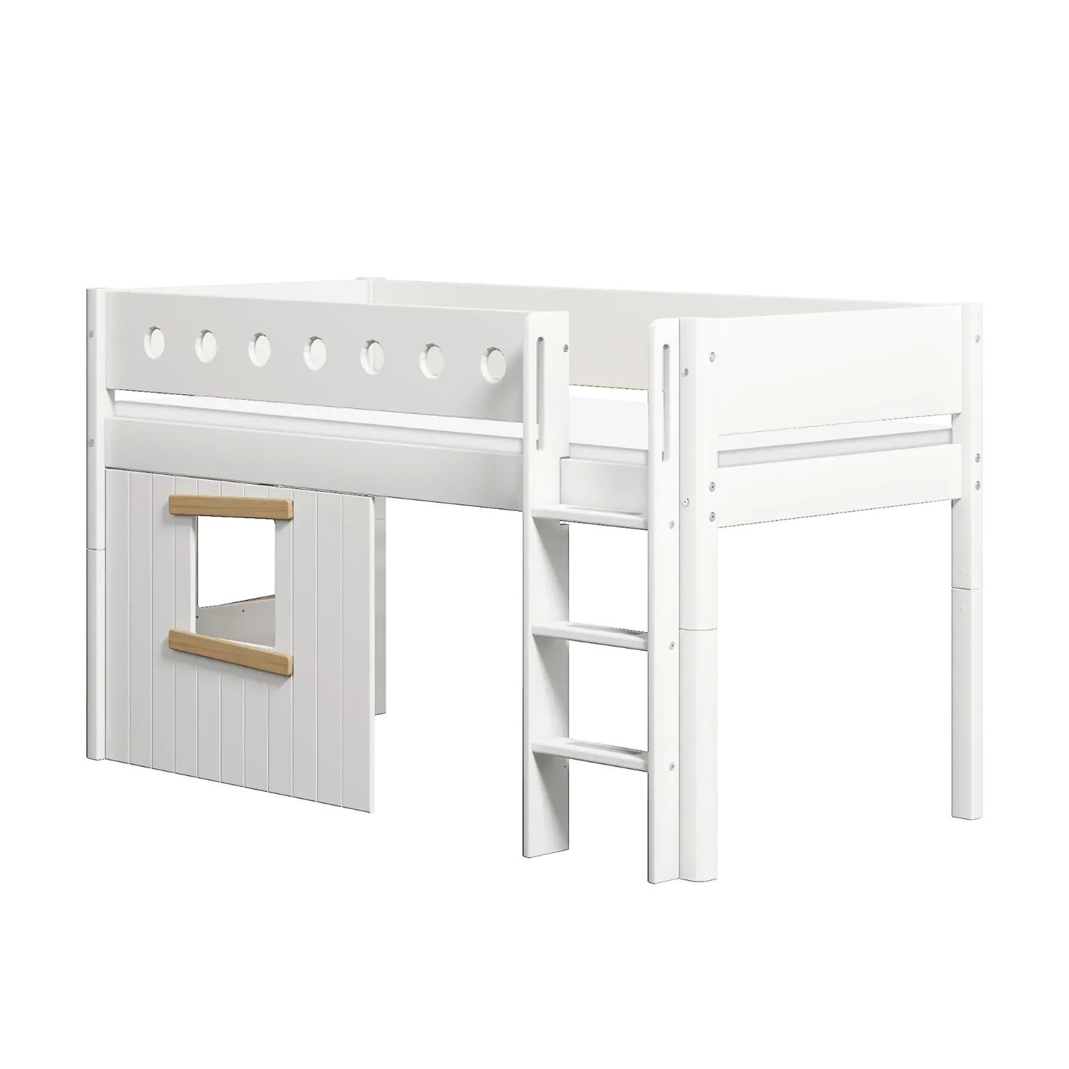 High Bed 120 cm with Treehouse, Ladder and Safety Rail, 90x200 cm, White MID_HIGH-BED 200 flexa-com.myshopify.com
