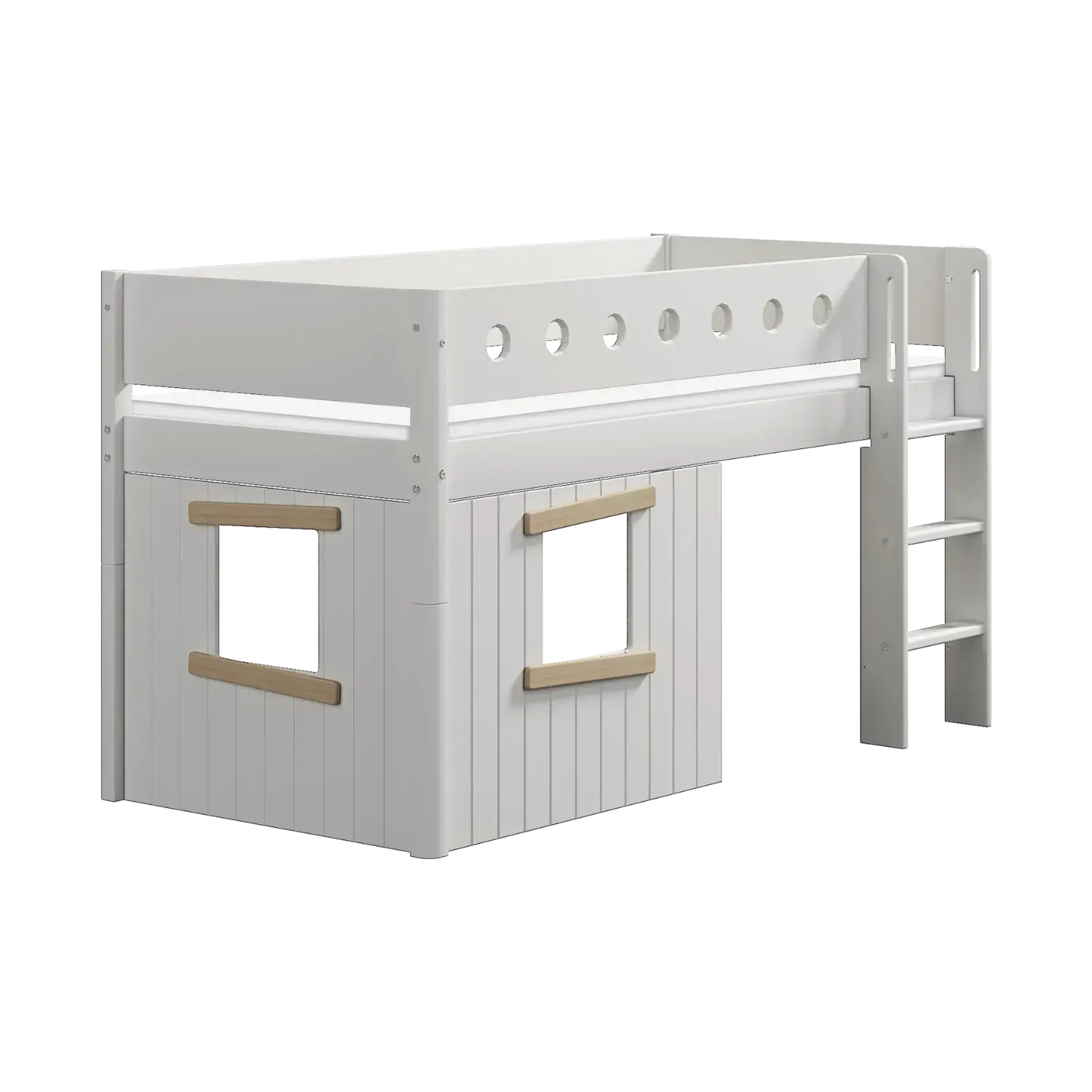 High Bed 120 cm with Treehouse, Ladder and Safety Rail, 90x200 cm, White MID_HIGH-BED 200 flexa-com.myshopify.com