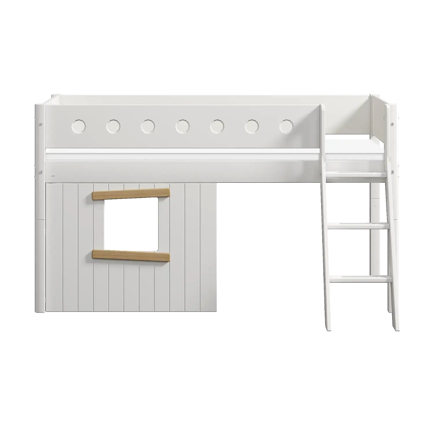 High Bed 120 cm with Treehouse, Ladder and Safety Rail, 90x200 cm, White MID_HIGH-BED 200 flexa-com.myshopify.com