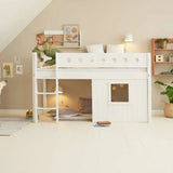 High Bed 120 cm with Treehouse, Ladder and Safety Rail, 90x200 cm, White MID_HIGH-BED 200 flexa-com.myshopify.com