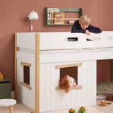 High Bed 120 cm with Treehouse, Ladder and Safety Rail, 90x200 cm, White/Oak MID_HIGH-BED 200 flexa-com.myshopify.com