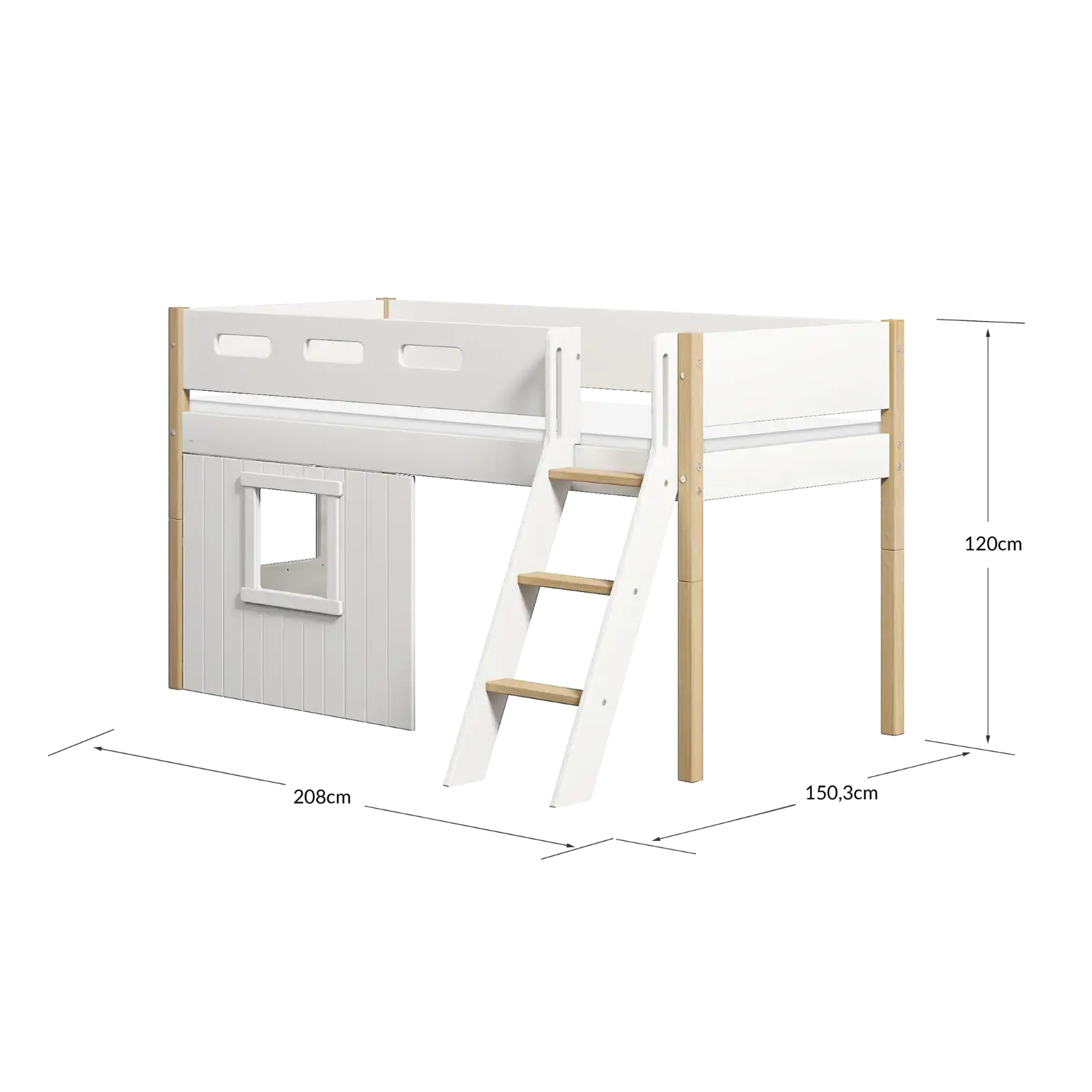 High Bed 120 cm with Treehouse, Ladder and Safety Rail, 90x200 cm, White/Oak MID_HIGH-BED 200 flexa-com.myshopify.com