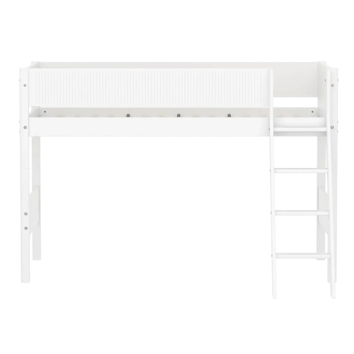 High Bed 143 cm with Ladder and Safety Rail, 90x200 cm, White FLEXA SEMI_HIGH-BED semi-highsleeper-200x90-f-wht-sl-ladder-grooves   90X200 flexa-com.myshopify.com