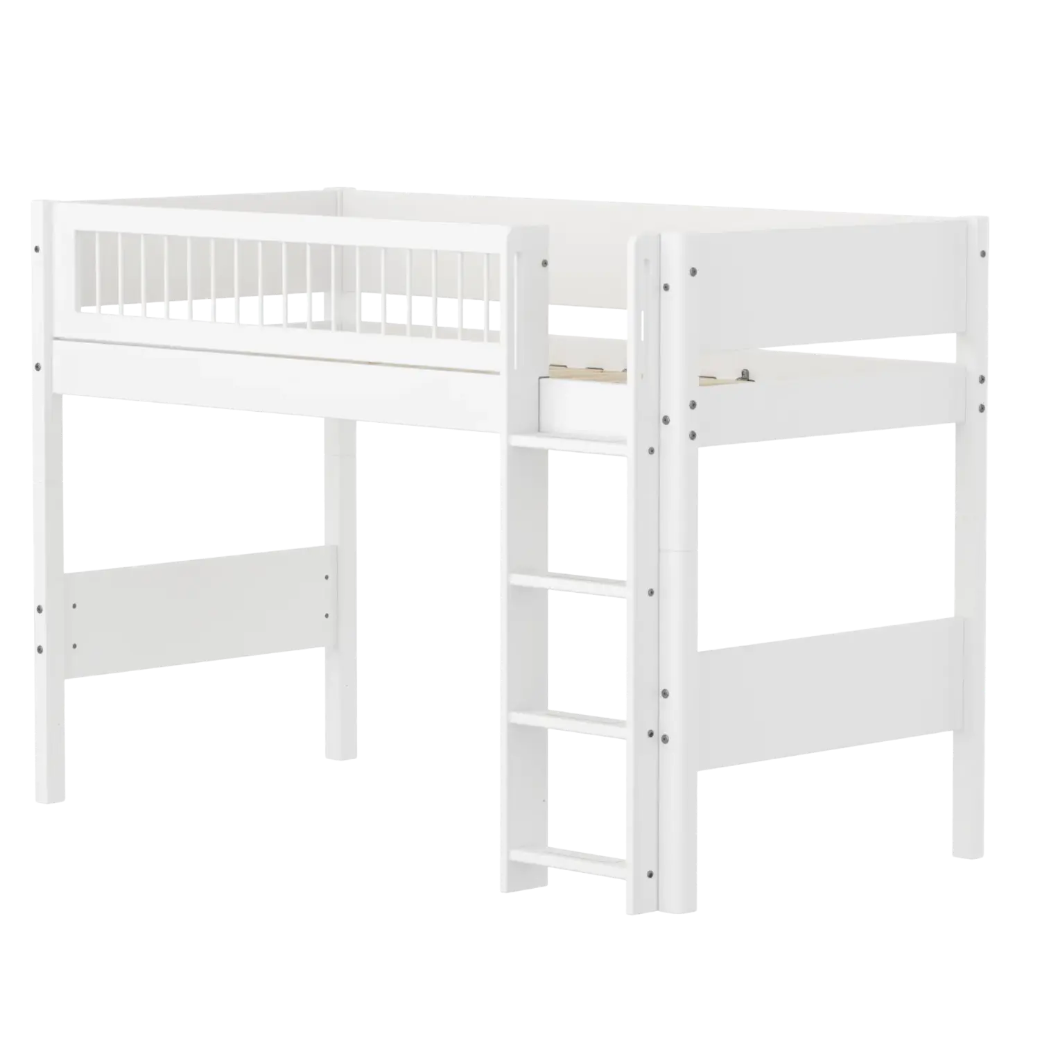 High Bed 143 cm with Ladder and Safety Rail, 90x200 cm, White FLEXA SEMI_HIGH-BED semi-highsleeper-200x90-f-wht-str-ladder-crossbars   90X200 flexa-com.myshopify.com