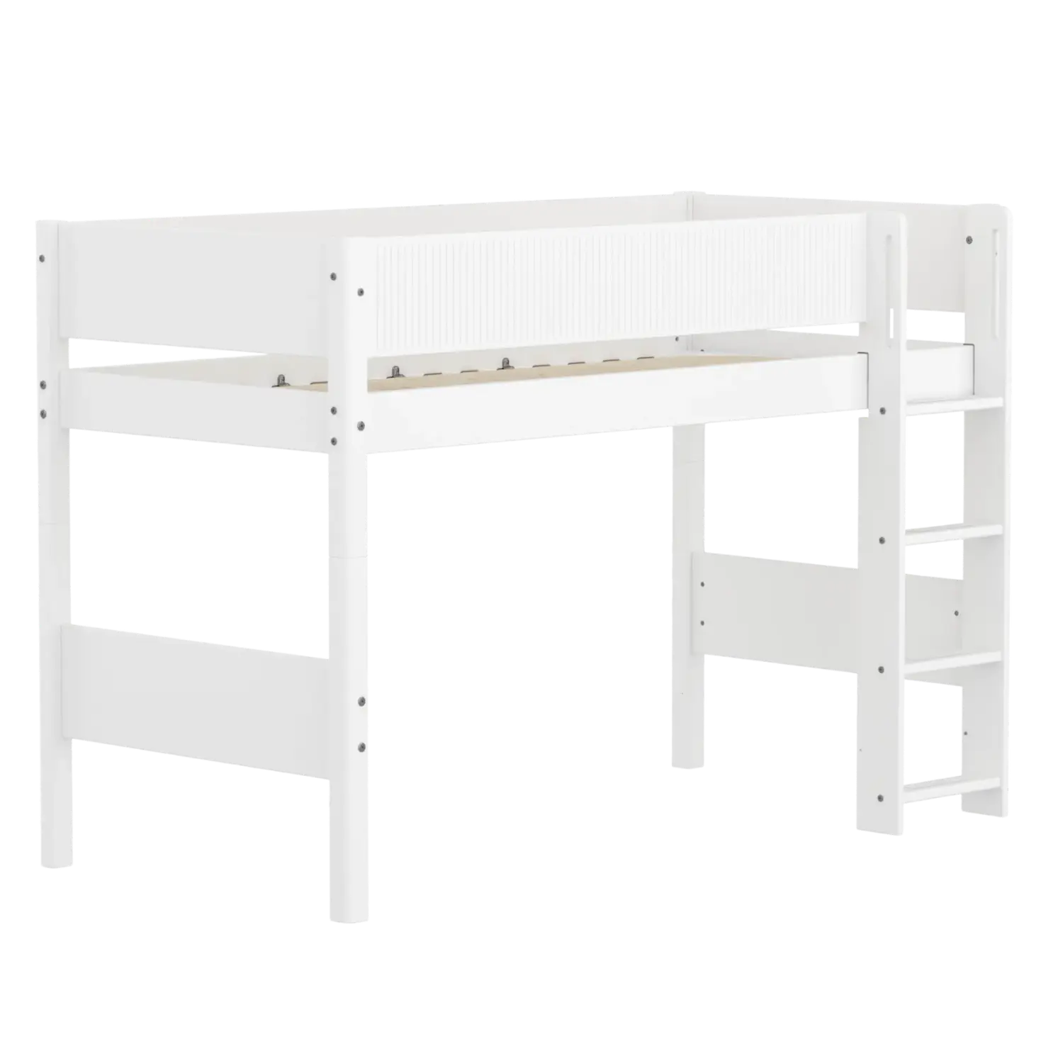 High Bed 143 cm with Ladder and Safety Rail, 90x200 cm, White FLEXA SEMI_HIGH-BED semi-highsleeper-200x90-f-wht-str-ladder-grooves   90X200 flexa-com.myshopify.com