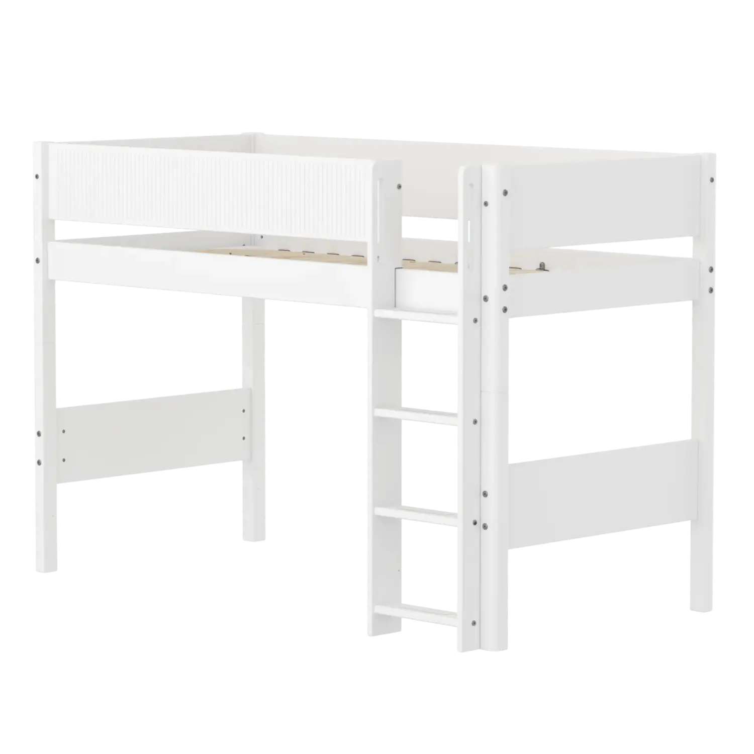 High Bed 143 cm with Ladder and Safety Rail, 90x200 cm, White FLEXA SEMI_HIGH-BED semi-highsleeper-200x90-f-wht-str-ladder-grooves   90X200 flexa-com.myshopify.com