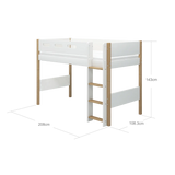 High Bed 143 cm with Ladder and Safety Rail, 90x200 cm, White/Oak SEMI_HIGH-BED 200 flexa-com.myshopify.com