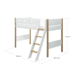 High Bed 143 cm with Ladder and Safety Rail, 90x200 cm, White/Oak SEMI_HIGH-BED 200 flexa-com.myshopify.com