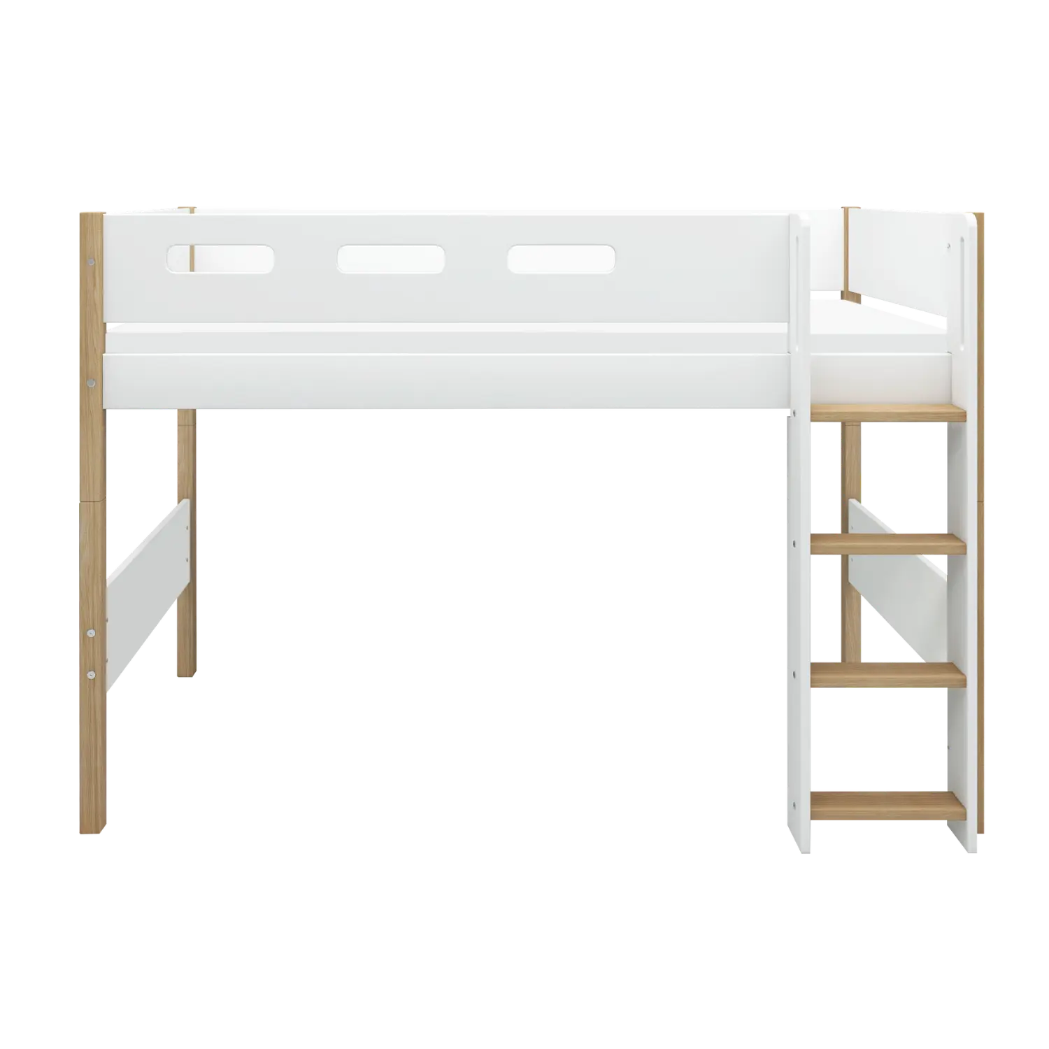 High Bed 143 cm with Ladder and Safety Rail, 90x200 cm, White/Oak SEMI_HIGH-BED 200 flexa-com.myshopify.com