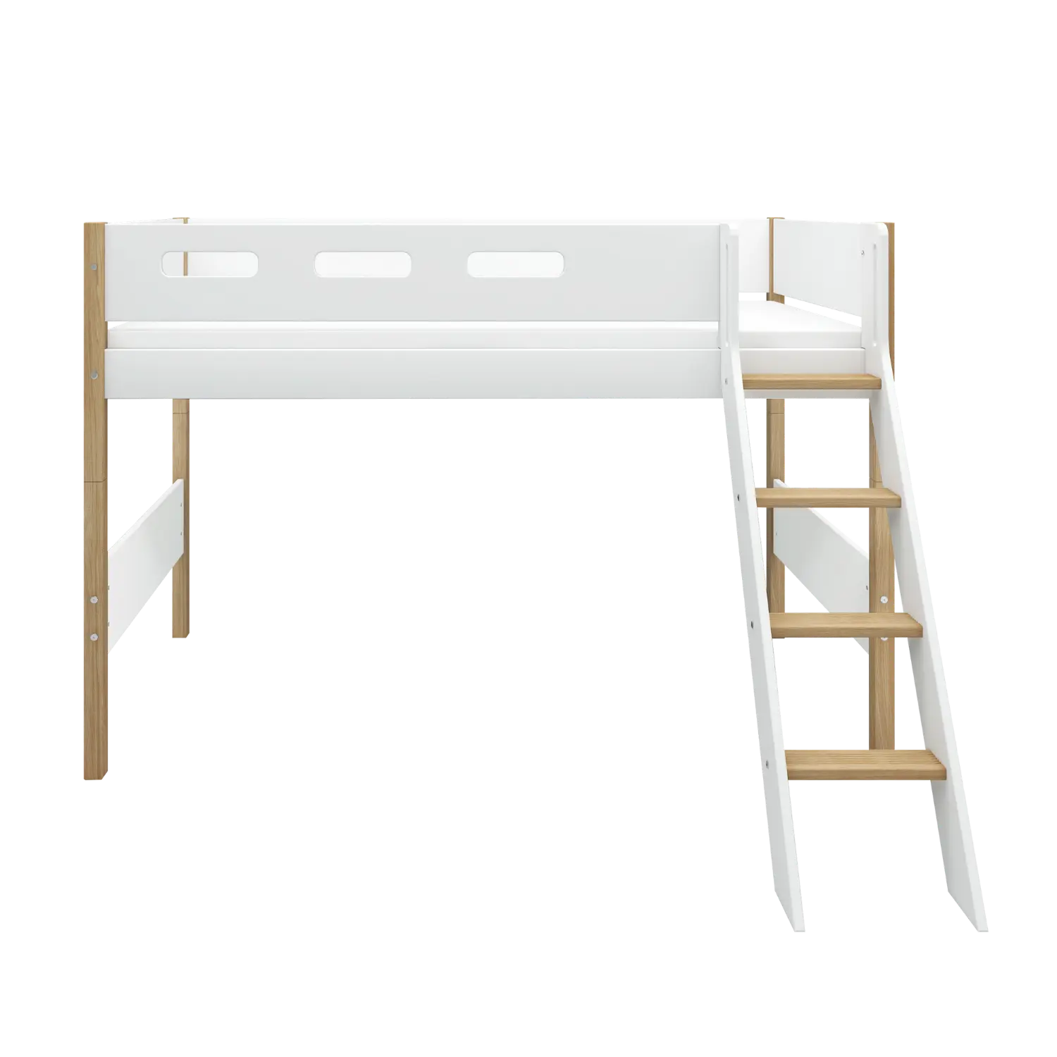 High Bed 143 cm with Ladder and Safety Rail, 90x200 cm, White/Oak SEMI_HIGH-BED 200 flexa-com.myshopify.com