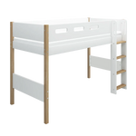 High Bed 143 cm with Ladder and Safety Rail, 90x200 cm, White/Oak SEMI_HIGH-BED 200 flexa-com.myshopify.com