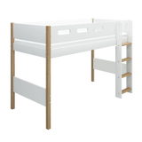 High Bed 143 cm with Ladder and Safety Rail, 90x200 cm, White/Oak SEMI_HIGH-BED 200 flexa-com.myshopify.com