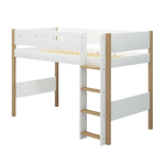 High Bed 143 cm with Ladder and Safety Rail, 90x200 cm, White/Oak SEMI_HIGH-BED 200 flexa-com.myshopify.com