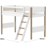 High Bed 143 cm with Ladder and Safety Rail, 90x200 cm, White/Oak SEMI_HIGH-BED 90X200 flexa-com.myshopify.com
