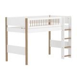 High Bed 143 cm with Ladder and Safety Rail, 90x200 cm, White/Oak SEMI_HIGH-BED 90X200 flexa-com.myshopify.com