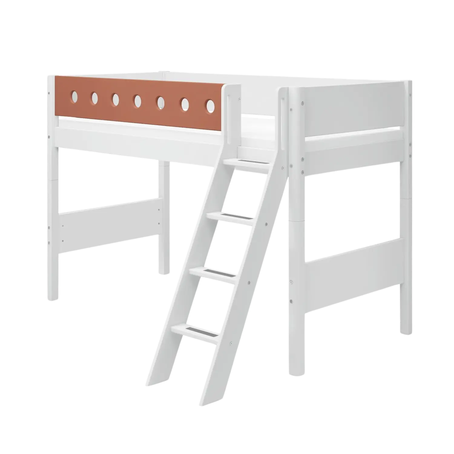 High Bed 143 cm with Ladder and Safety Rail, 90x200 cm, White SEMI_HIGH-BED 200 flexa-com.myshopify.com