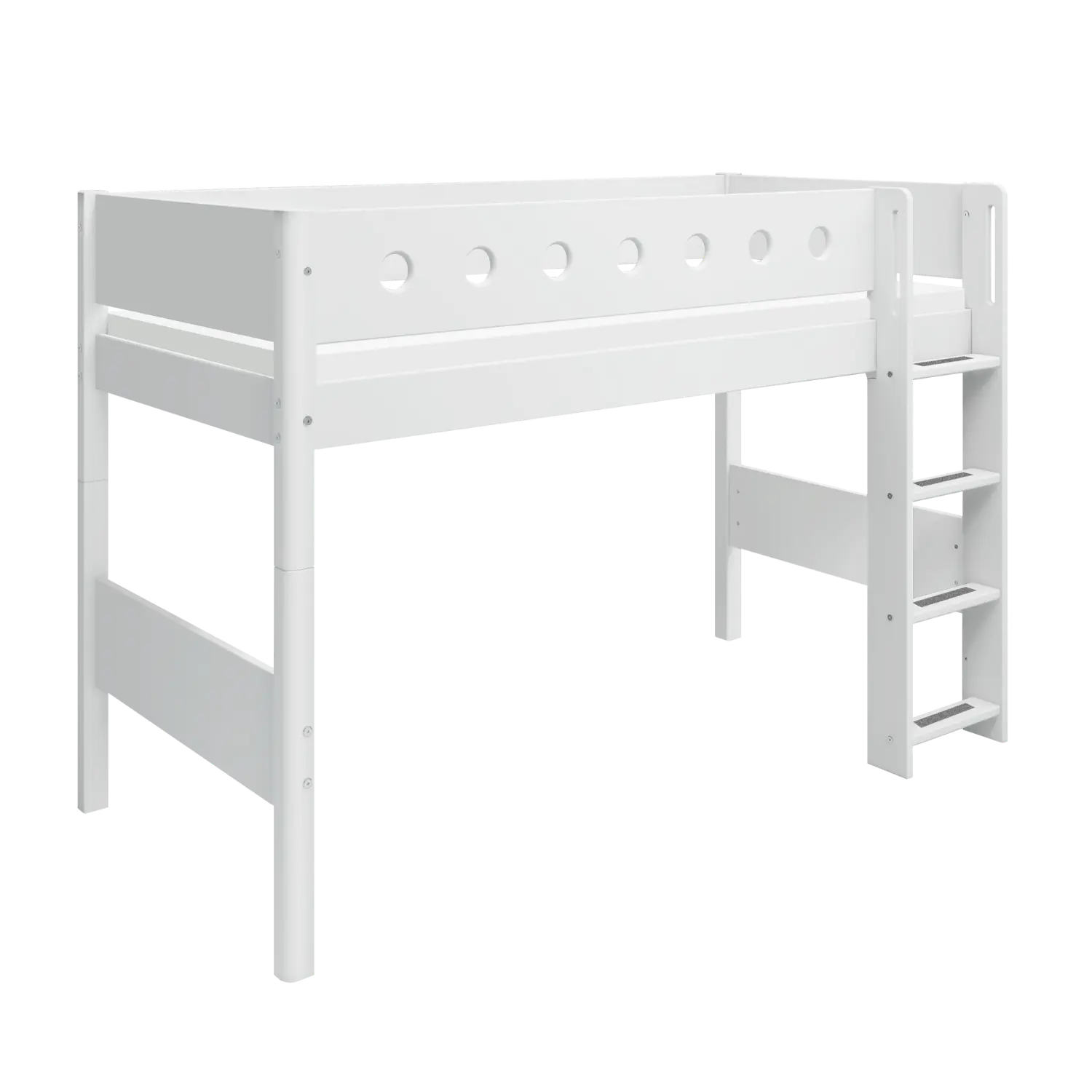 High Bed 143 cm with Ladder and Safety Rail, 90x200 cm, White SEMI_HIGH-BED 200 flexa-com.myshopify.com