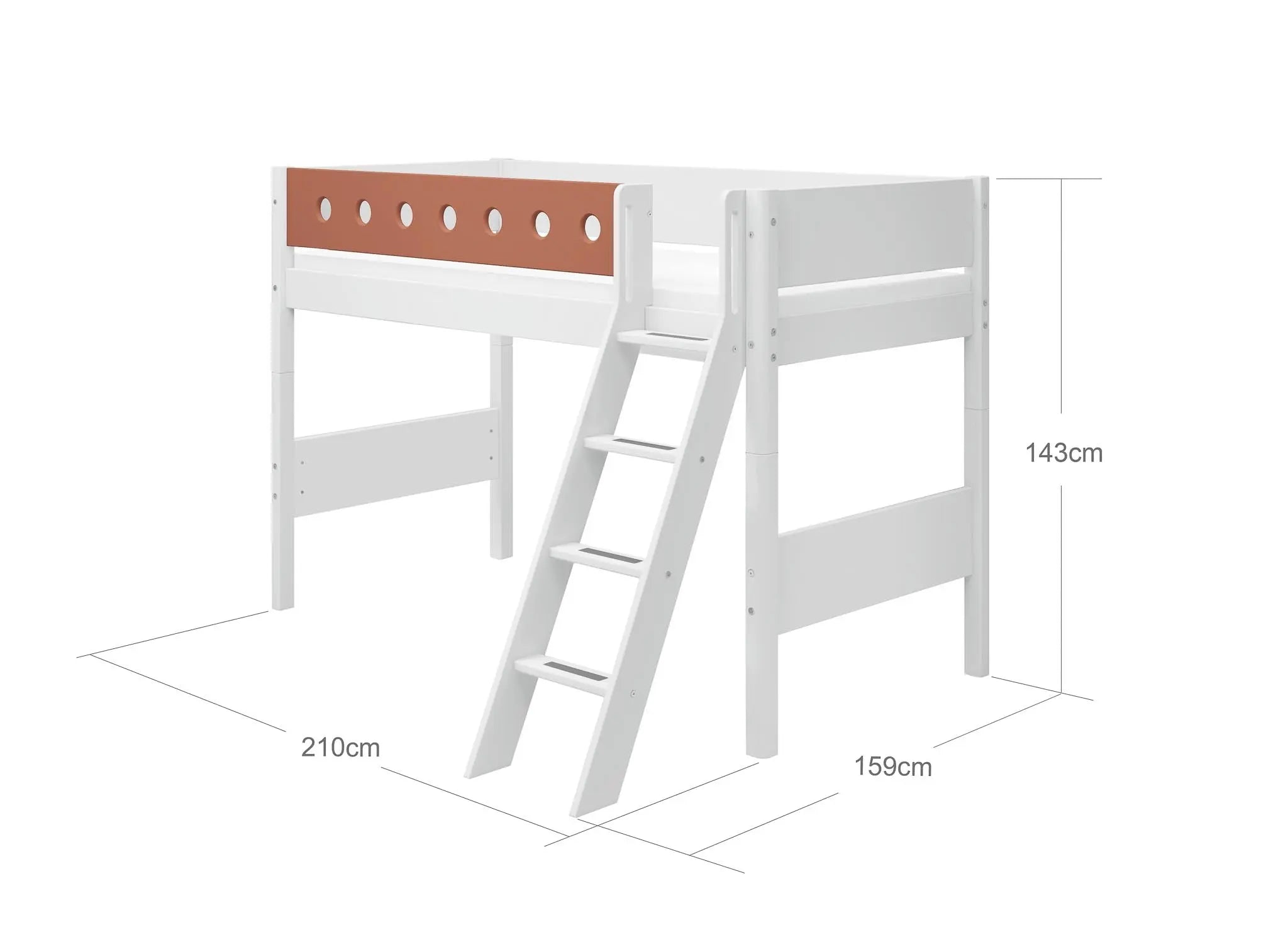 High Bed 143 cm with Ladder and Safety Rail, 90x200 cm, White SEMI_HIGH-BED 200 flexa-com.myshopify.com
