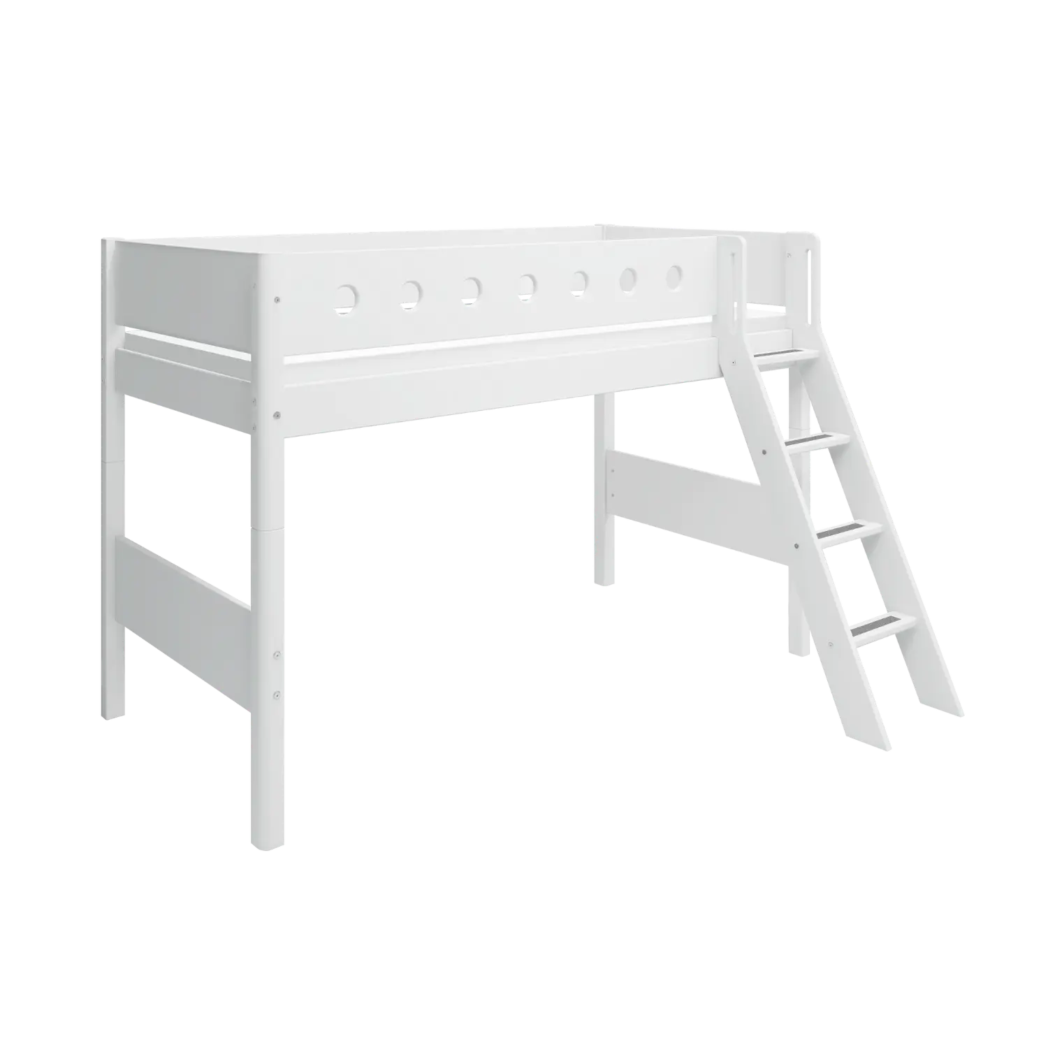 High Bed 143 cm with Ladder and Safety Rail, 90x200 cm, White SEMI_HIGH-BED 200 flexa-com.myshopify.com
