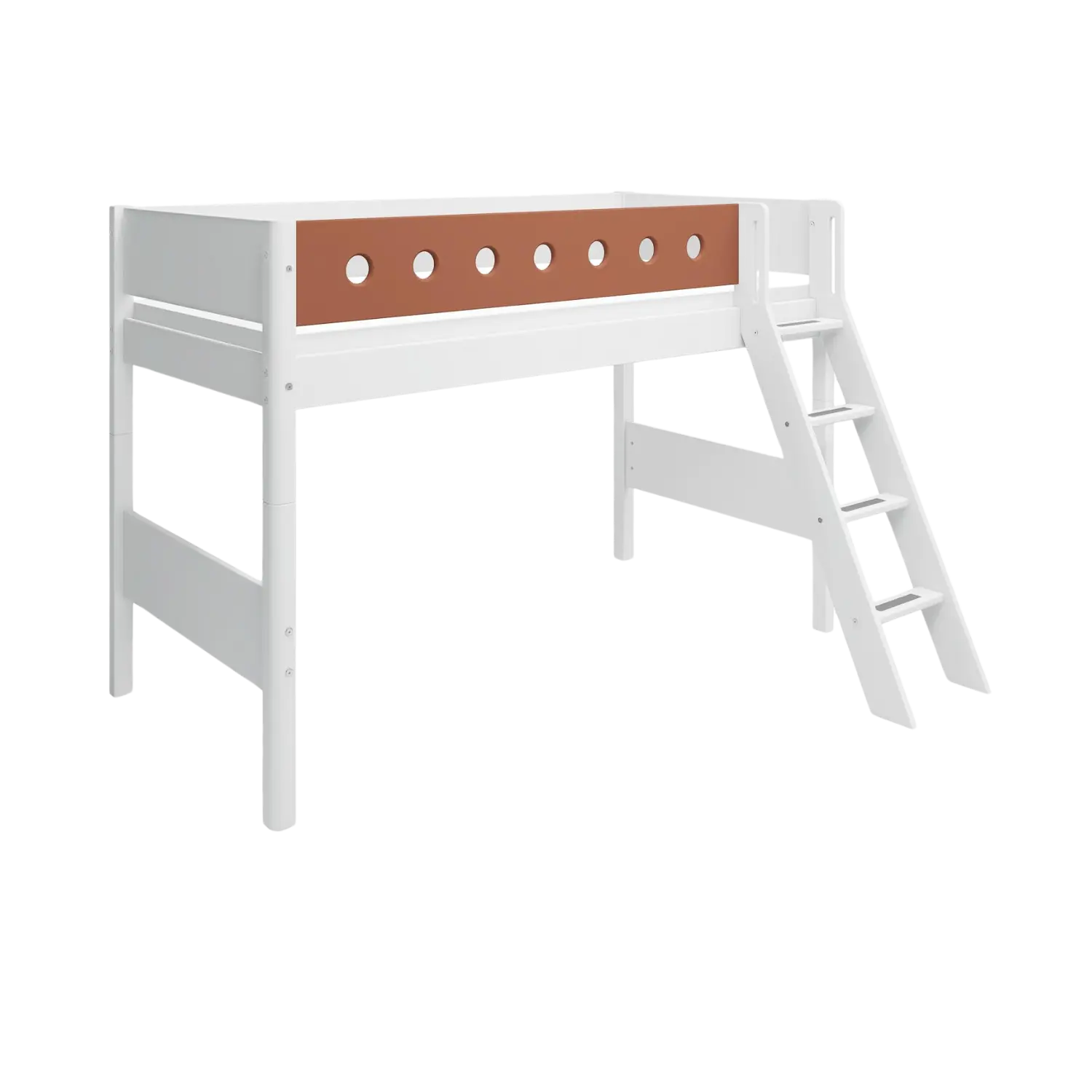 High Bed 143 cm with Ladder and Safety Rail, 90x200 cm, White SEMI_HIGH-BED 200 flexa-com.myshopify.com