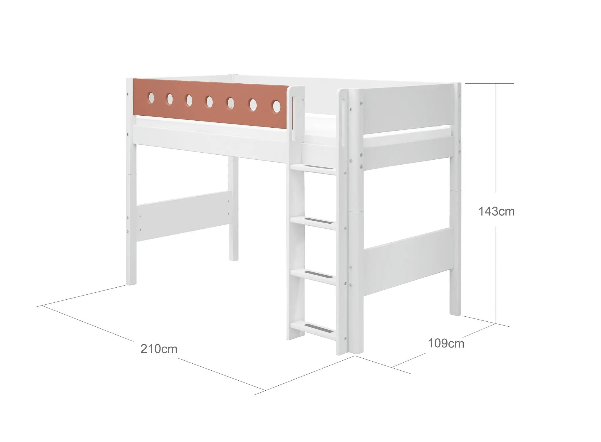 High Bed 143 cm with Ladder and Safety Rail, 90x200 cm, White SEMI_HIGH-BED 200 flexa-com.myshopify.com