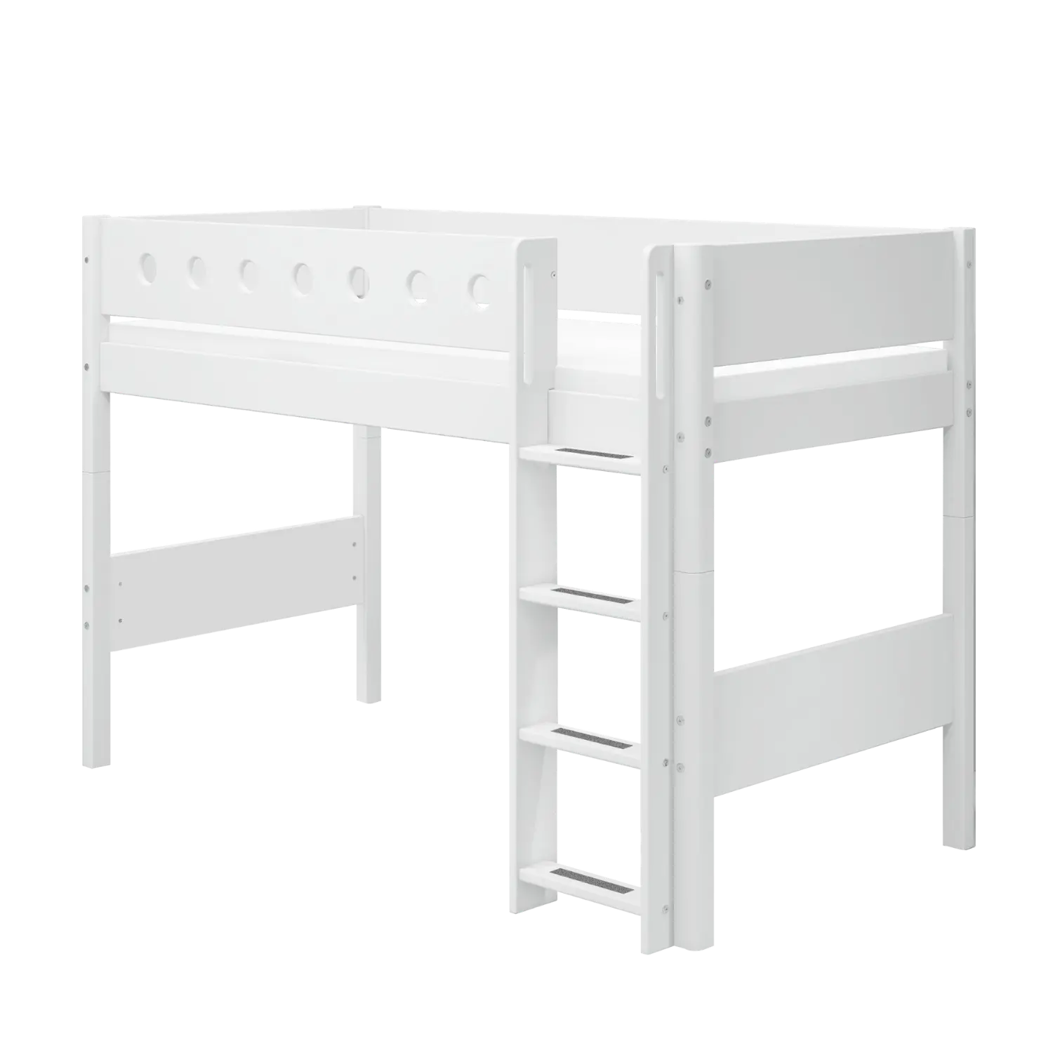 High Bed 143 cm with Ladder and Safety Rail, 90x200 cm, White SEMI_HIGH-BED 200 flexa-com.myshopify.com