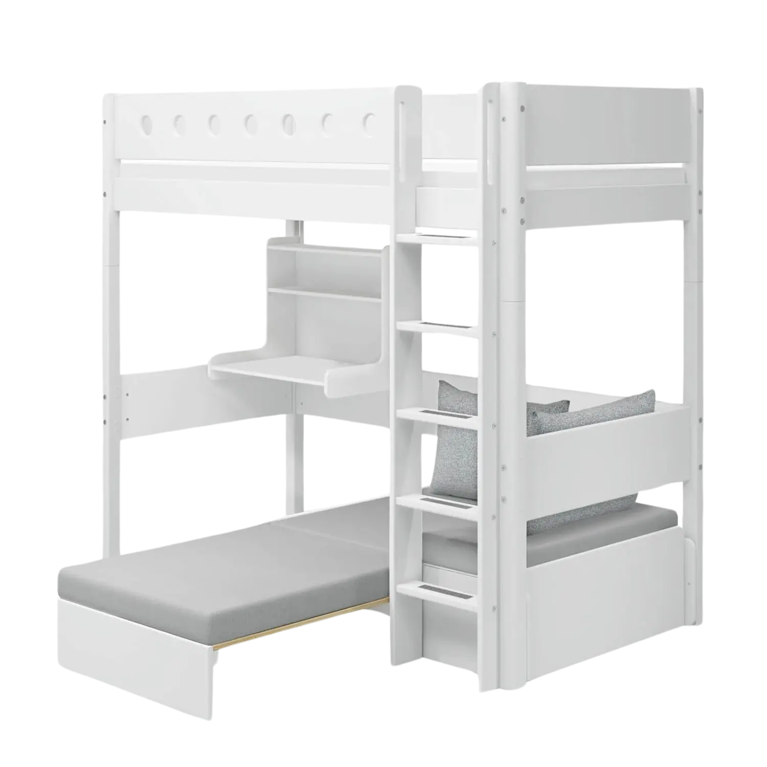 High Bed 184 cm with Desk, Sofa, Ladder and Safety Rail, 90x200 cm, White HIGHBED 200 flexa-com.myshopify.com