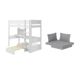High Bed 184 cm with Desk, Sofa, Ladder and Safety Rail, 90x200 cm, White HIGHBED 200 flexa-com.myshopify.com