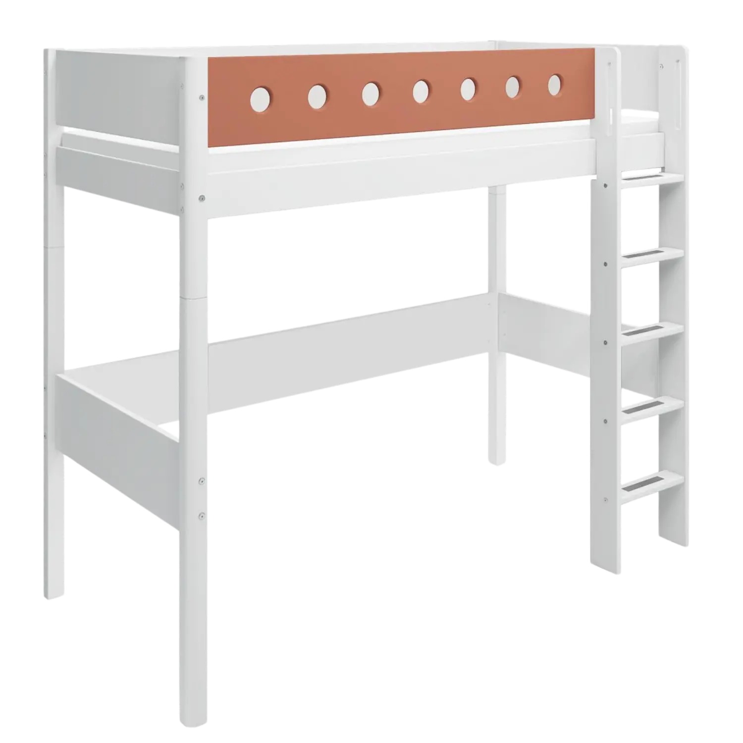 High Bed 184 cm with Ladder and Safety Rail, 90x200 cm, White FLEXA HIGHBED high-bed-w-straight-ladder-white-blush-1   200 flexa-com.myshopify.com
