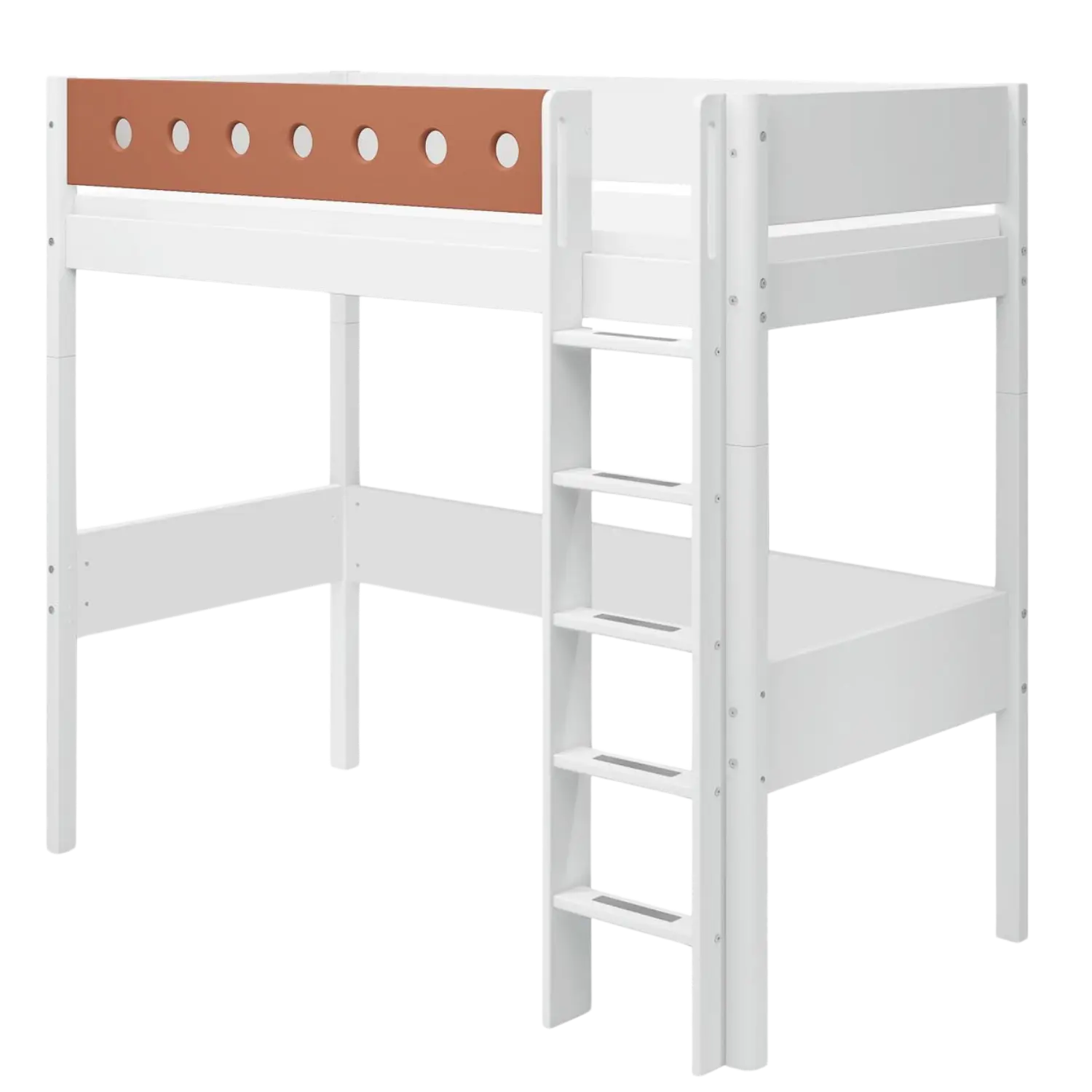 High Bed 184 cm with Ladder and Safety Rail, 90x200 cm, White FLEXA HIGHBED high-bed-w-straight-ladder-white-blush-1   200 flexa-com.myshopify.com