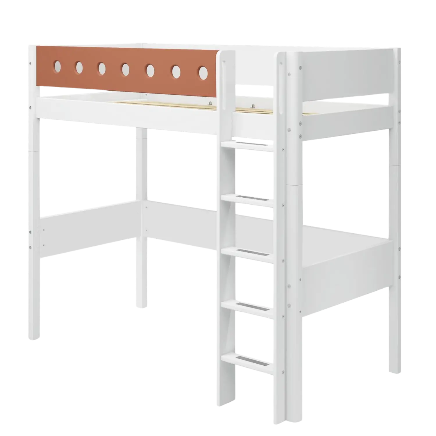High Bed 184 cm with Ladder and Safety Rail, 90x200 cm, White FLEXA HIGHBED high-bed-w-straight-ladder-white-blush-1   200 flexa-com.myshopify.com