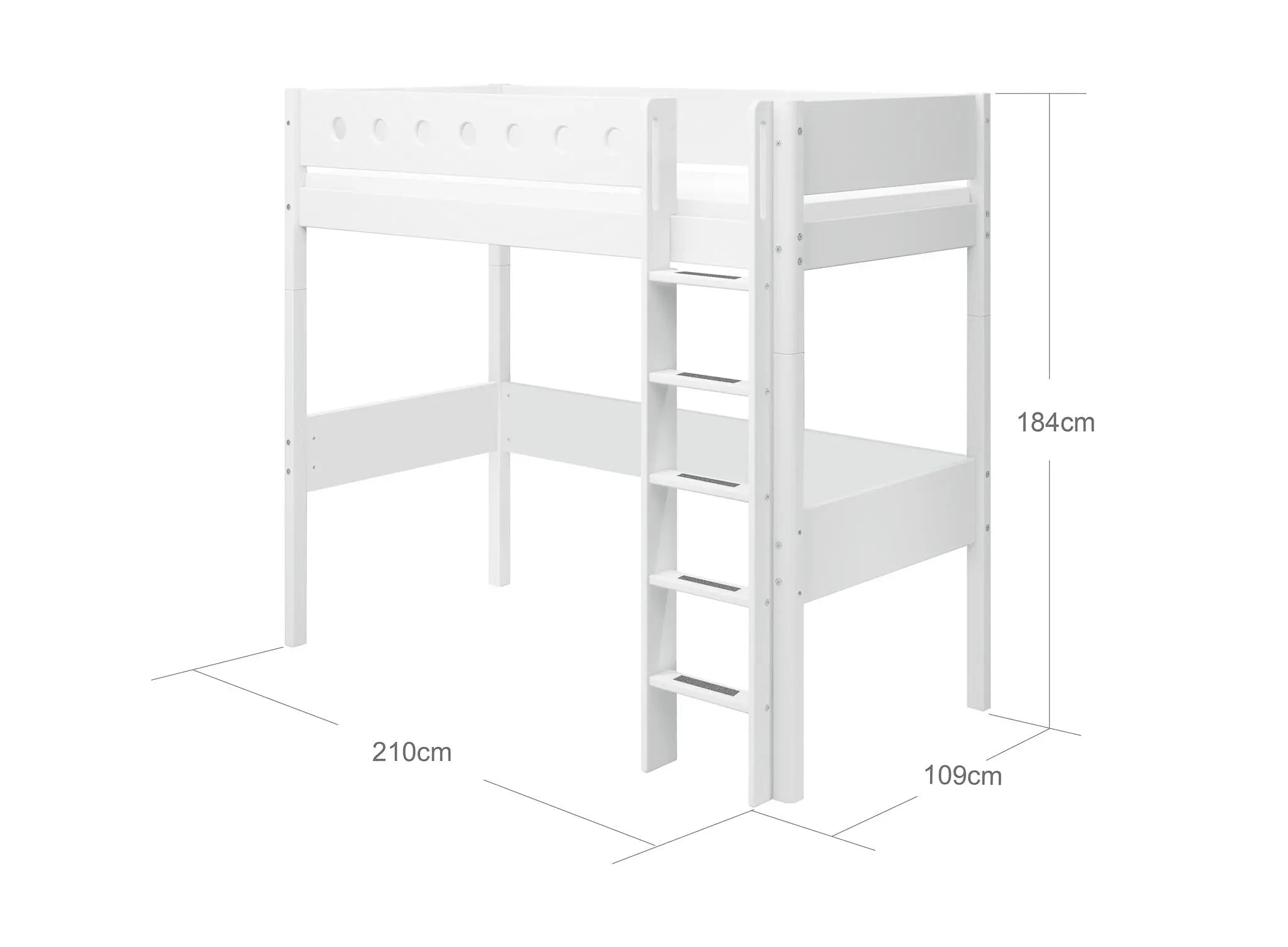 High Bed 184 cm with Ladder and Safety Rail, 90x200 cm, White HIGHBED 200 flexa-com.myshopify.com