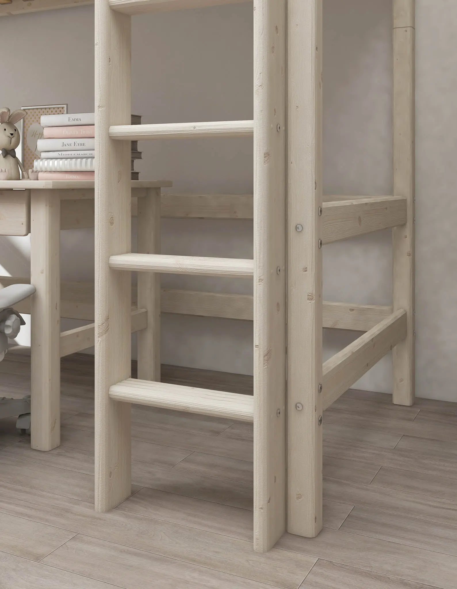 High Bed 184 cm with Ladder and Safety Rail, 90x200 cm, White HIGHBED 200 flexa-com.myshopify.com
